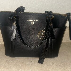 Michael Kors Black Saffiano Leather Satchel with Tassel Charm